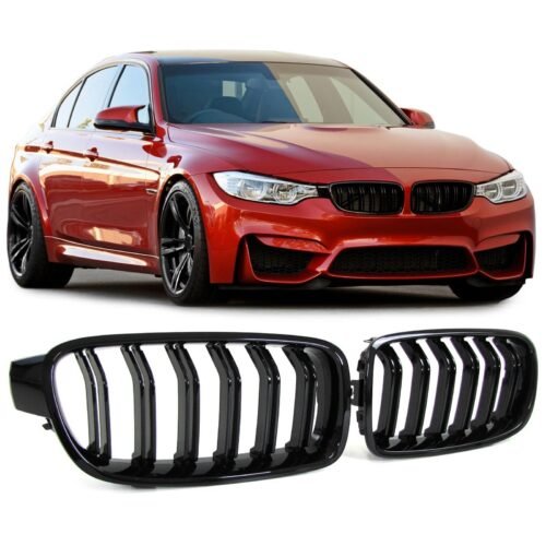 Priekinio bamperio grotelės BMW 3 F30 F31 11-19 dvigubos juodos blizgios