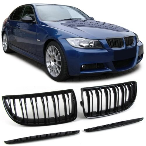 Performance priekinės dvigubos grotelės BMW 3 Series E90 E91 05-08 juodos blizgios
