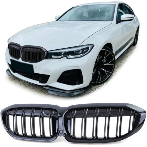 Performance priekinio bamperio grotelės BMW 3 G20 G21 nuo 2018 dvigubos juodos blizgios