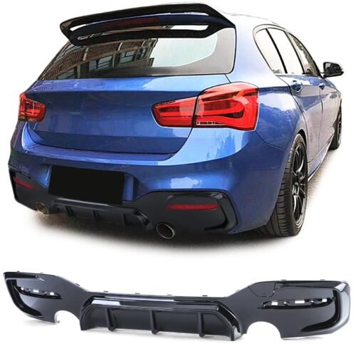 Galinio bamperio performance difuzorius BMW 1 F20/F21 Facelift 15-19 juodas blizgus